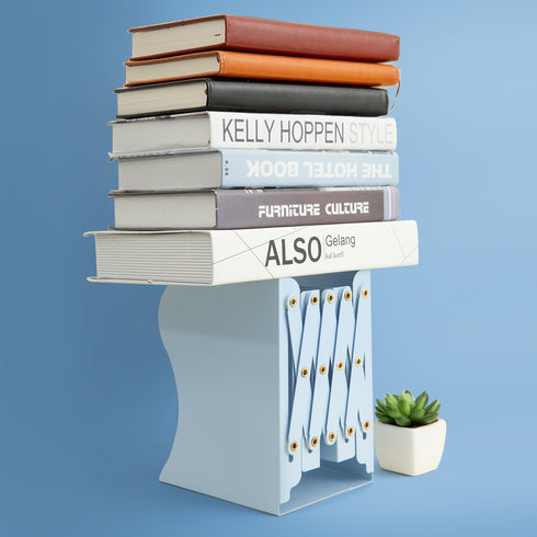 M&G Adjustable Bookends, Metal Bookend for Heavy Books, Desk Magazine File Organizer Holder Extends up to 20in, Blue