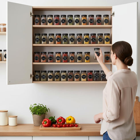 672 1.2" Set Preprinted Spice Labels Book with AZ Index, Minimalist Black Round Stickers for Kitchen Jars, Waterproof