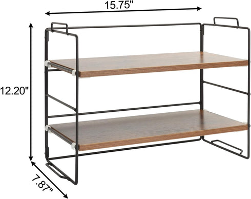 KATHY&BOB Wood Desk Shelf Organizer, 2-Tier Adjustable Stackable Storage Rack for Office, Kitchen, Bathroom,