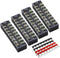 MILAPEAK 8pcs (4 Sets) 8 Positions Dual Row Screw Terminal Strip Blocks with Cover (Black & Red)