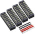 MILAPEAK 8pcs (4 Sets) 8 Positions Dual Row Screw Terminal Strip Blocks with Cover (Black & Red)