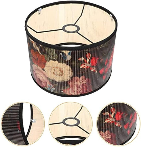 RCFINE E27 Lampshade Vintage Bamboo Lampshade Flower Pattern Lantern Shade Cover Light Accessory for Pendant Table Lamp