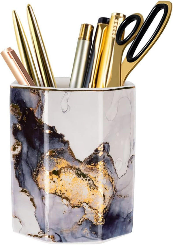 WAVEYU Ceramic Pen Holder for Desk, Cute Pencil Cup Pot Organizer, Makeup Brush Holder for Office, Classroom, Home