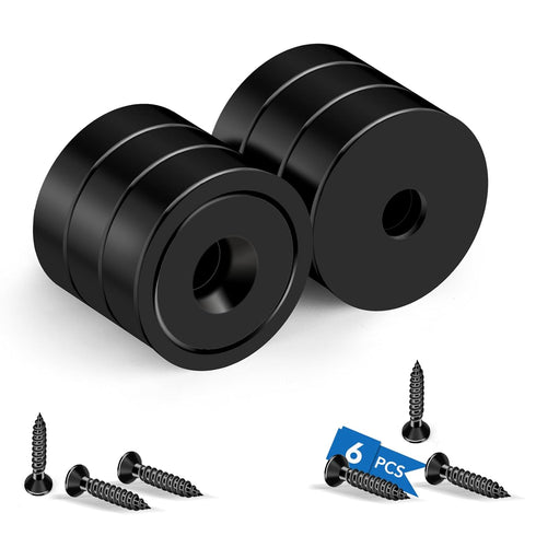 LOVIMAG 40LBS Rare Earth Magnets, 6 Pack Black Neodymium Magnets with Screws for Tool Room, Cabinet, Wall