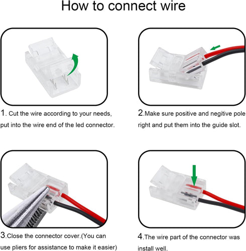 RGBZONE 10Pcs 2Pin 10mm LED Strip Connectors, Unwired Gapless Solderless Quick Connectors for LED Strip Lights