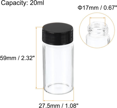 PATIKIL 20mL Reagent Media Bottle, 10 Pack Round Glass Storage Bottles with Plastic Screw Cap