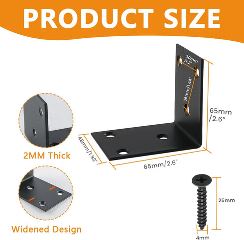 4Pcs 90 (2.6X2.6 Alise Shelf Brackets Black, Stainless Steel Floating Shelf Brackets Corner Brackets, L Brackets
