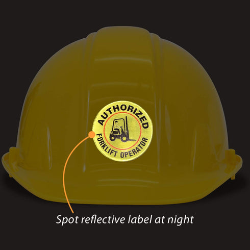 SmartSign Pack of 5 Hard Hat Labels “Authorized Fork Lift Operator” | Retro-Reflective, 2" Circle