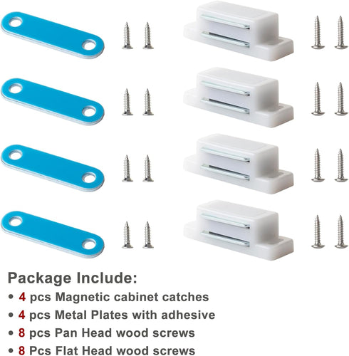 SDTWZW Pack 4 Cabinet Magnets Latch White Magnetic Door Catch for Cupboard Wardrobe and Shutter Hardware Magnetic
