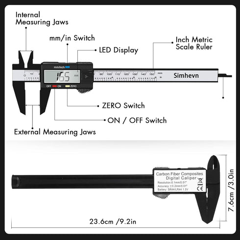 Electronic Digital Calipers, LCD Measuring Tool with Inch and Millimeter Conversion, Suitable for DIY/Jewelry