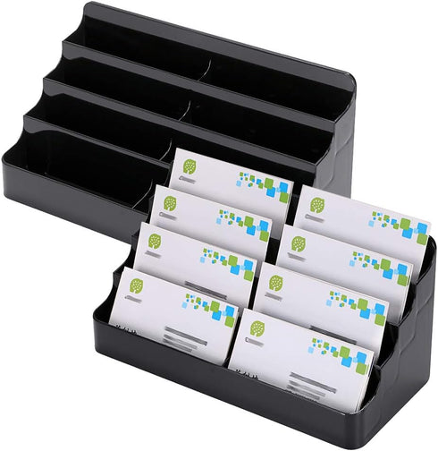 Hipiwe 2 Pack Business Card Holder for Desk, 8 Pocket Acrylic Display Stand, Office Desktop Name Card Organizer (Black)