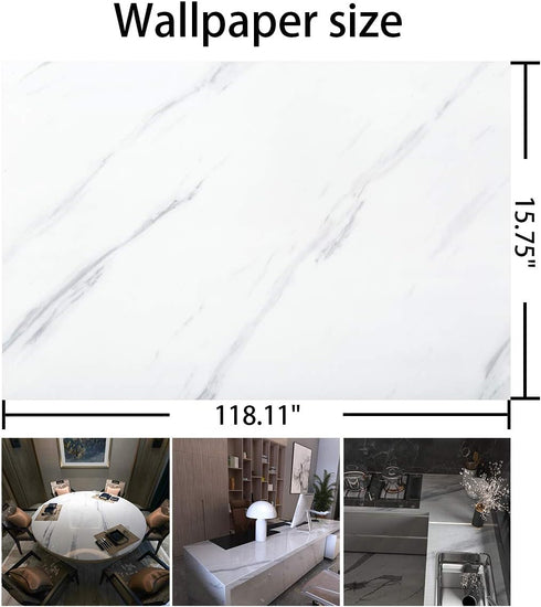 White Marble Peel Stick Wallpaper | Self Adhesive Vinyl Countertop Contact Paper | Waterproof Decorative Furniture