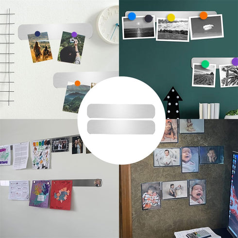 Stainless Iron Strips Bulletin Bar Board Adhesive Frameless Magnetic Strip with 10 Colorful Magnets and 8 Adhesive Tape