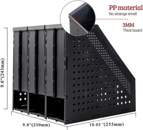 Marte Vanci Collapsible 3 Compartment Magazine Holder Desktop Organizer, Adjustable Sturdy File Dividers, Document