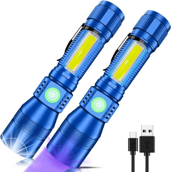 UV Flashlight Black Light, 2-Pack USB Rechargeable Blacklight Flashlight with Magnetic -