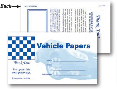 Vehicle Papers Wallets, Car Document Holders, 50 per Pack in Blue