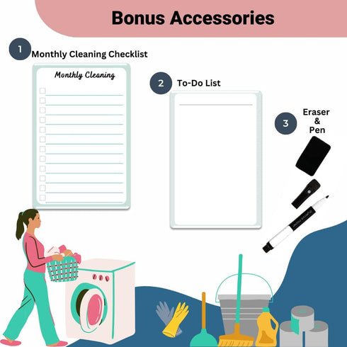 Cleaning Checklist Dry Erase Magnetic Whiteboard for Refrigerator, Daily, Weekly, Monthly Chores Planner for Adults