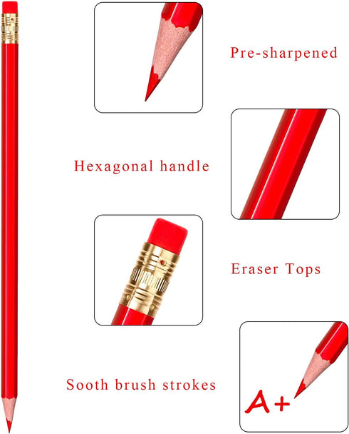 Zhanmai Checking Erasable Pencils, Pre-Sharpened #2 HB Red Pencils with Erasable Tops for Checking Map Coloring Tests
