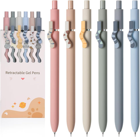 Mr. Pen Retractable Gel Pens, 6 Pack, Black Ink, Cat's Tail Fine Point 0.5mm Aesthetic Pens for Journaling