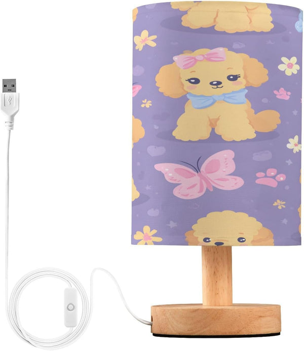 ALAZA Kawaii Dog Butterfly Bedside Table Lamp with USB Port for Bedroom