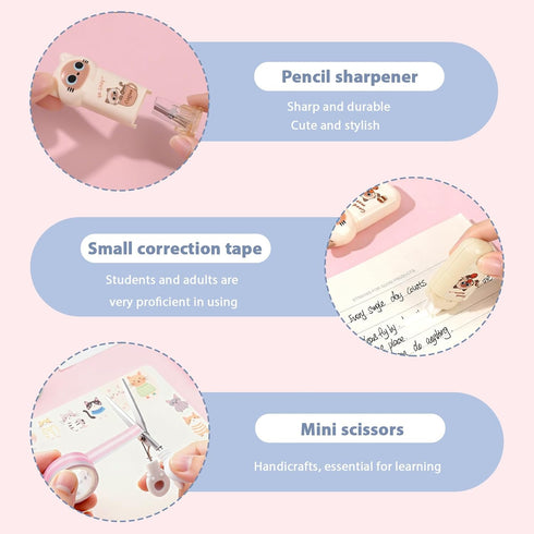 Mangpung 7Pcs Set Beige Cute Cat Stationery Gifts School Supplies Kawaii Japanese Stationery Christmas Birthday GIFS