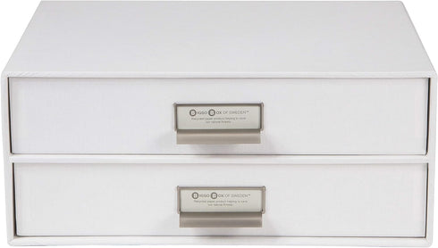 Bigso Box of Sweden Birger 2-Drawer Fiberboard Document Letter Box | Desktop Drawers with Metal Label Holder