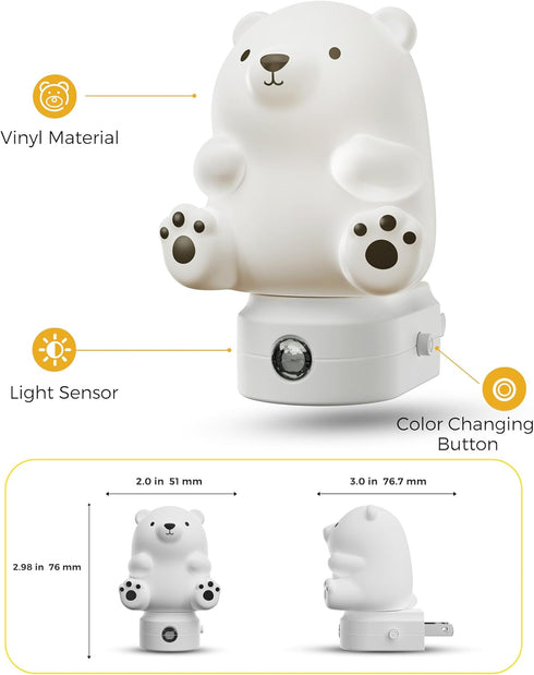3D 3000K, 3 L LOHAS LED Night Light for Kids, Cute Bear Night Light Plug in, Dusk to Dawn Nursery Night Lights