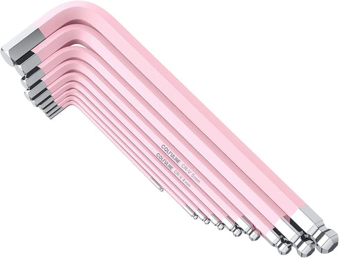 COLFULINE 9 PCS PINK Allen Key Set, Long Ball End Hex Key Set, Cr-V Allen Wrench Set for Home Repair