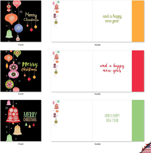The Best Card Company 10 Boxed Holiday Cards for Christmas, Fun Assorted Notecard Set, Retro Groovy Greetings
