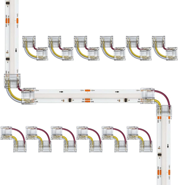 ENQIMAOYI 12pcs 12mm LED Connectors L-Shaped/Corner Connectors for 3-Pin RGB Smart IC COB