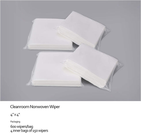Cleanroom Wipes Lint Free 4" x 4" Cellulose/Polyester Blend Nonwoven Wipers Pack of 600 (NW06804)
