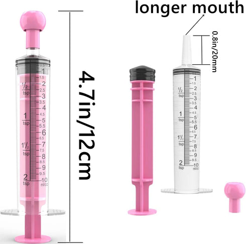 10 Pack 10ml Measurement Syringe with Cap, for Scientific Labs, Liquid Dispensing, Pet and Party Supplies(Pink, Catheter Tip)