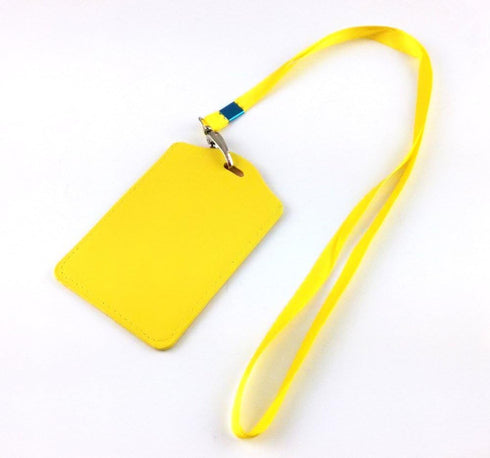yueton 10pcs Vertical Style Leather Business ID Badge Card Holder with Long Neck Strap Band Lanyard (Yellow)