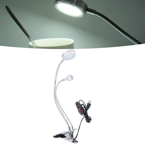 Zerodis Dimmable LED Desk Lamp, Adjustable USB Clip Desk Lamp with 10 Gear Double Head for Bedroom Reading