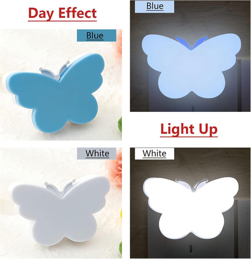 (2 DASITON White Butterfly Night Light Plug Into Wall, Auto Dusk to Dawn Smart Sensor Night Light, Suitable for Living