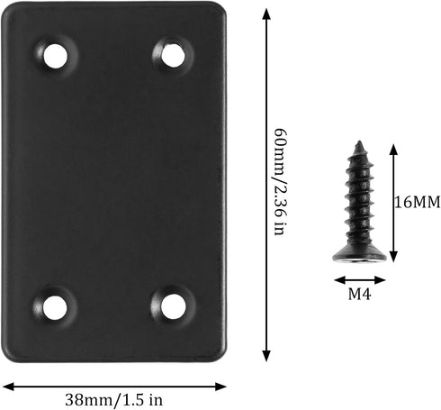 8Pcs Flat Straight Brace Brackets Stainless Steel, Black Fixing Mending Joining Plates Shelf Support Repair Plate for Furniture, Shelves, Cabinet with Screws (2.4 x 1.5" / 60 x 38mm)