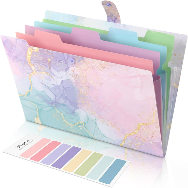 SKYDUE Expanding File Folder, 5 Pockets, Cute Accordion Organizer, Letter Size Filing Folder for School Office Supplies