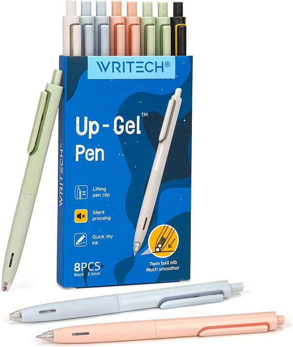 WRITECH Gel Pens Fine Point, 0.5mm No Smear Black Ink for Journaling, Sketching, Notetaking, 8ct Set