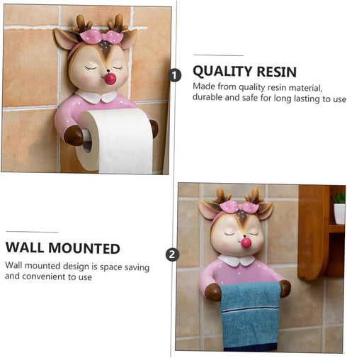 Cartoon Deer Roll Paper Rack Wall-Mounted Toilet Paper Holder Decorative Bathroom Tissue Storage Shelf Cute Animal