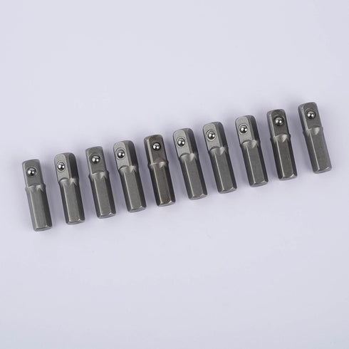 10PCS Replacement Impact Socket Extension Adapter Set, 1/4" Hex Shank to Square Drive 25mm, Chrome Vanadium