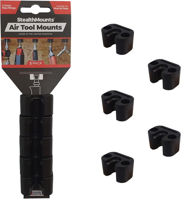 StealthMounts Locking Air Tool Holder, 5 Pack, 1/4" Size Pneumatic Tool Storage Rack Made in UK