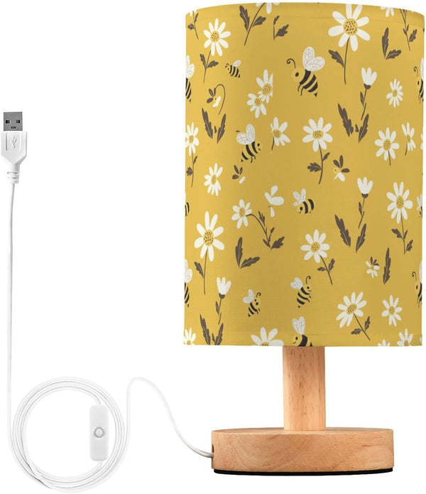 ALAZA Bedside Table Lamp for Bedroom Yellow Daisy Floral Bee Nightstand LED
