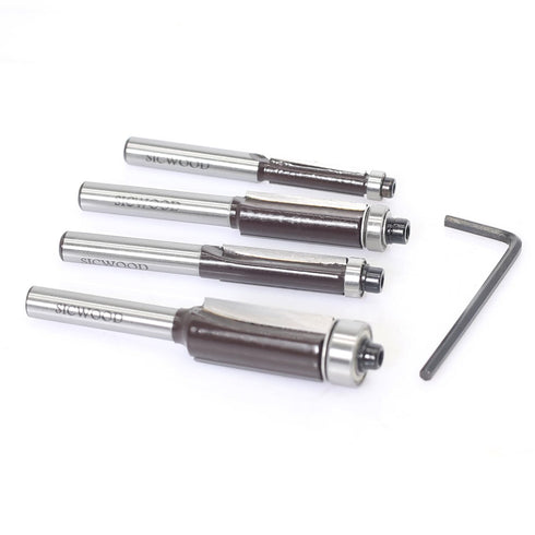 4pcs 1/4 Inch C3 Trimming 1/4, 5/16, 3/8, 1/2 Flush Trim Router Bit Shank, Top Bearing Template Router Bit, Updated