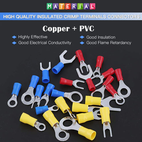Glarks 360pcs Quick Disconnect Electrical Insulated Spade Fork Ring Solderless Crimp Terminals Connectors Assortment