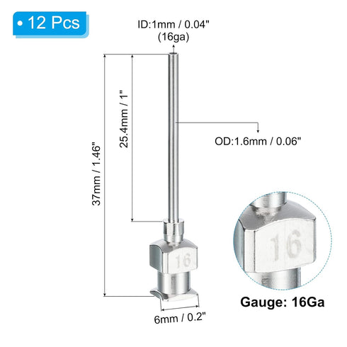 PATIKIL 16Ga x 1 Inch Stainless Steel Dispensing Needle Tips, 12Pcs Metal Glue Needle Tube Blunt Tips for Thick Glue