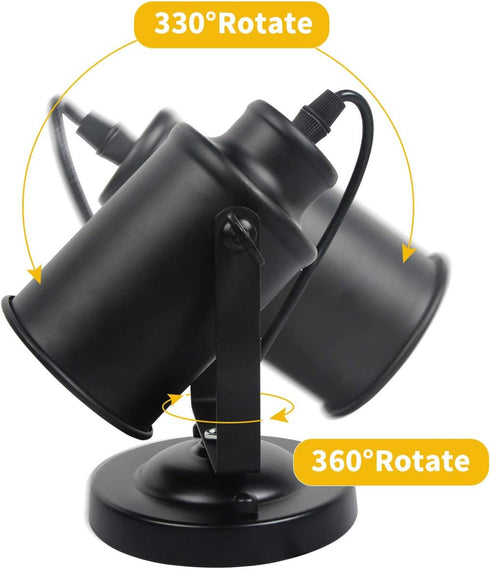 E26 Bulb) Industrial Track Lighting Ceiling Spotlight, Matt Black Vintage Wall Mount Lights, Rotate Head, Hardwired No