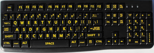 English US Large Letters Keyboard Stickers, Black - Yellow Letters