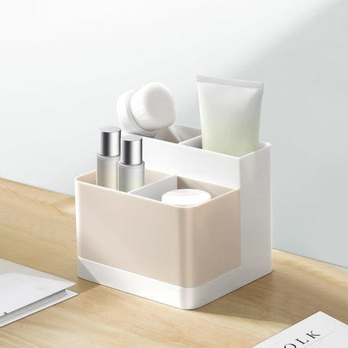 Poeland Desktop Storage Organizer Pencil Card Holder Box for Desk, Office Supplies, Vanity Table Tan