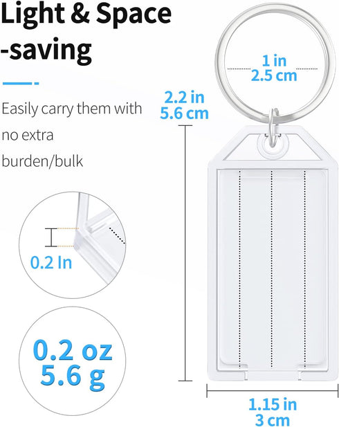 Uniclife 20 Pieces 2 Inch Plastic Key Tags with Ruled Blank Paper Labels, Transparent Covers, and Split Rings