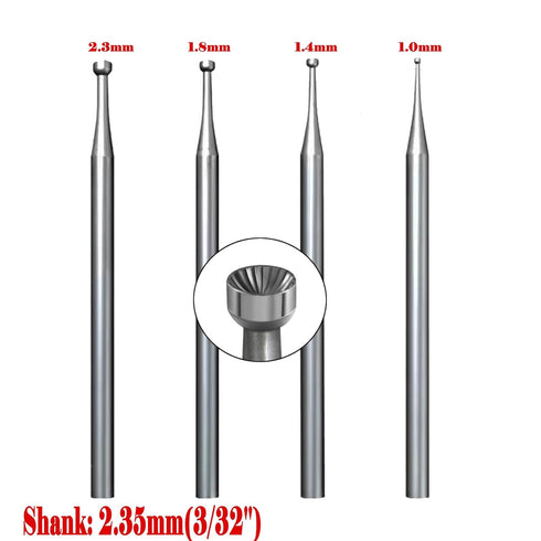 Luo ke 4 Pcs Round Cup Burr, 3/32'' Shank Wire Rounder Bits with Hand Drill Wire Twisting Tools(Burr Size: 1mm/1.4mm/1.8mm/2.3mm)